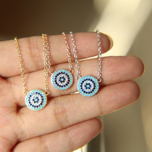 New 925 Sterling Silver Evil Eye Hamsa White Blue AAA Cz Womens Lucky eyes cz Pendant Necklace women fashion jewelry