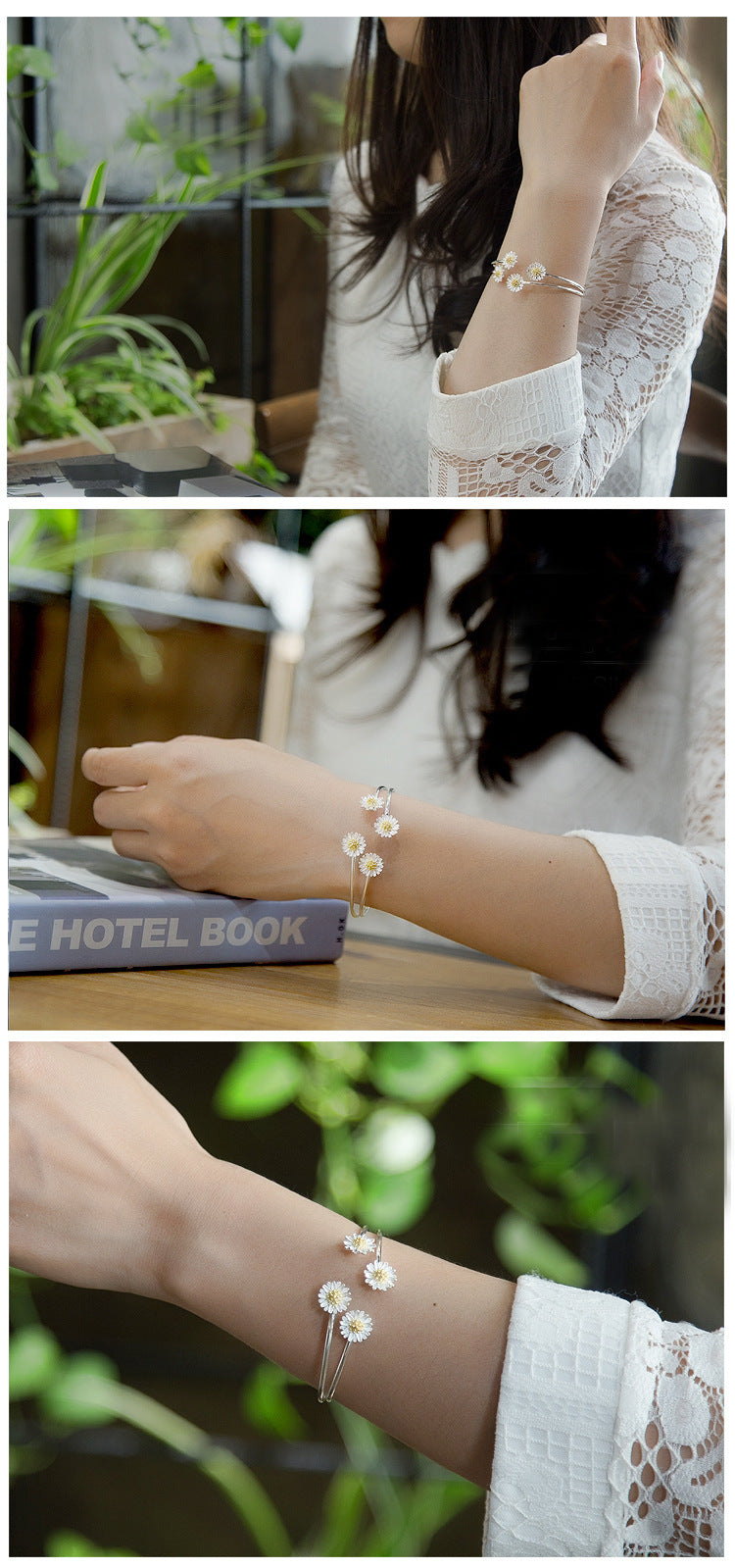 S925 Sterling Silver Bracelet wholesale sweet temperament double Daisy Bracelet Sterling silver jewelry.