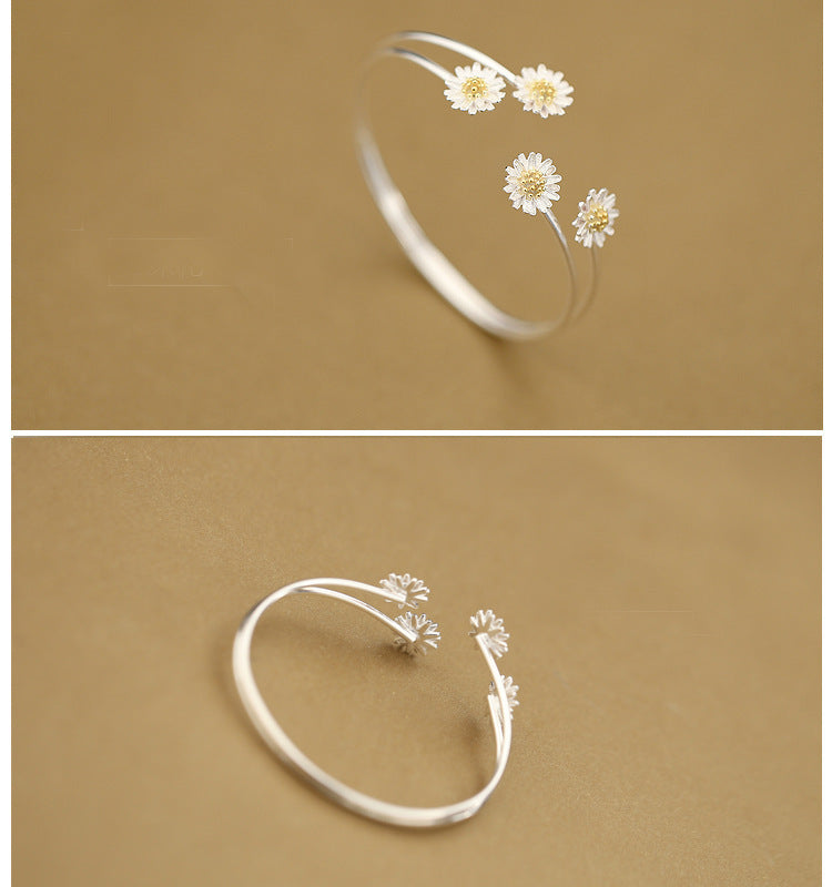 S925 Sterling Silver Bracelet wholesale sweet temperament double Daisy Bracelet Sterling silver jewelry.