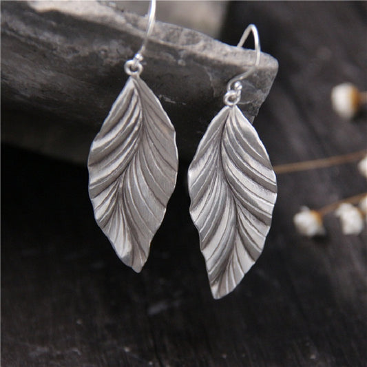 s925 sterling silver earrings temperament leaf earrings