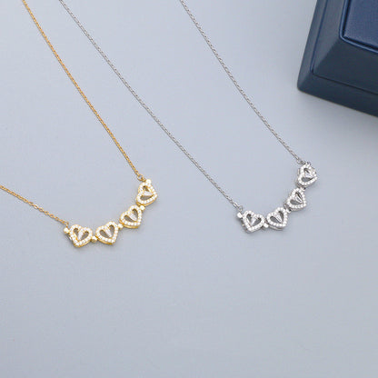 925 Sterling Silver Necklace Female One Two Wearing Love Clavicle Chain